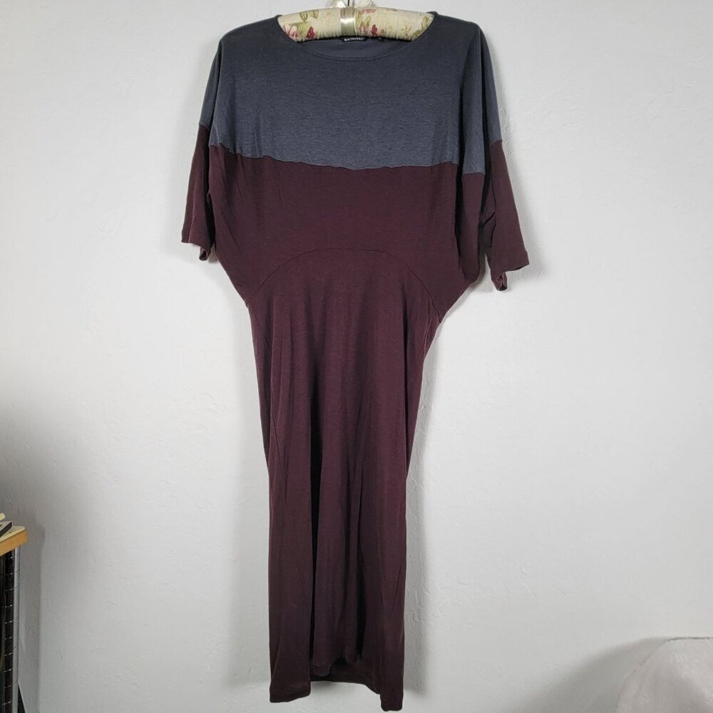 Marimekko Womens Colorblock Dolman Sleeve Midi Dress XS Gray/Maroon Wool Blend